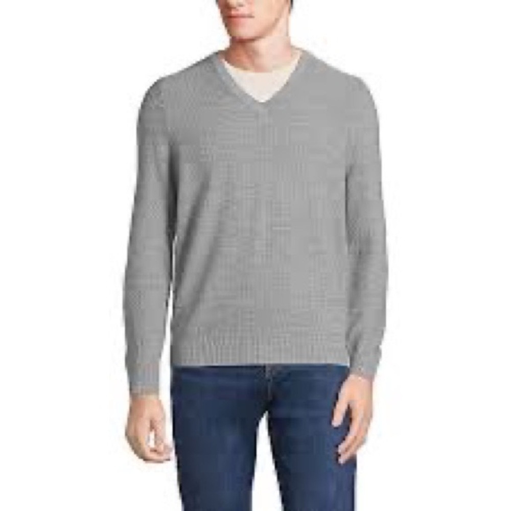 Lands' End‎ Men's Long Sleeve Washable Merino Wool V Neck Sweater